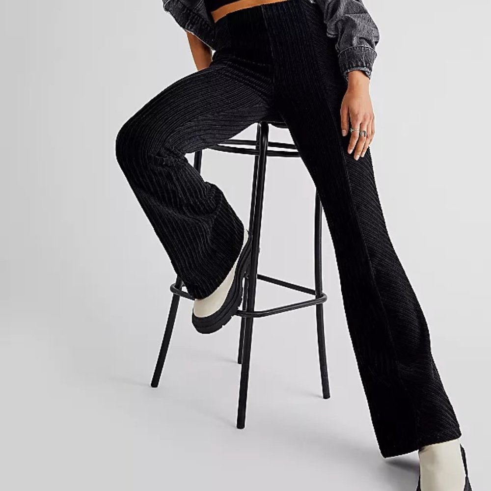 Free People Slim Pull-On Velvet Flare Pants